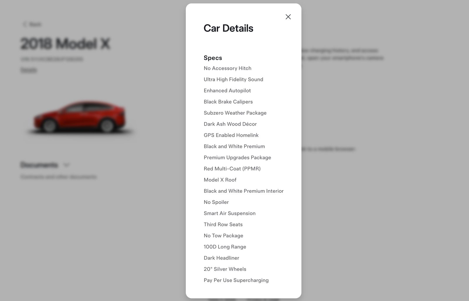 Tesla specs and warranty for this 2018 Tesla Model X
